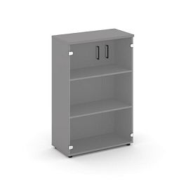 Стайл Проджект Шкаф средний широкий (2 средних фасада стекло прозрачное) SN.STS-205 Серый Пепел/Проз - Фото предпросмотра