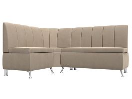 Кухонный угловой диван Кантри левый (полностью велюр бежевый) - Фото предпросмотра