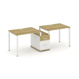 Concept Рабочая станция 2 места с 1 опорной тумбой CN.ORS-305 W Дуб Винченцо/Белый Бриллиант/Металл Белый 2272*720*750 - Фото предпросмотра