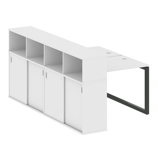 Metal System Quattro Р. ст. с шкафом-купе на О-образном м/к 50БО.РС-СШК-4.1 Т Белый/Антрацит металл 1410*2332*1098 - Вид 1