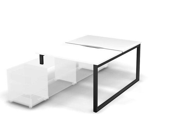 MATRIX 121В200-O Стол прямой, опора на тумбу, пров. вырез. (O-опоры) 1180х1590х775 Белый/Темно-серый - Вид 1