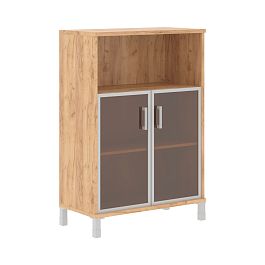 Шкаф средний с малыми стеклянными дверьми в AL-рамке B 420.4 Дуб Бофорд 900х450х1286 BORN - Фото предпросмотра