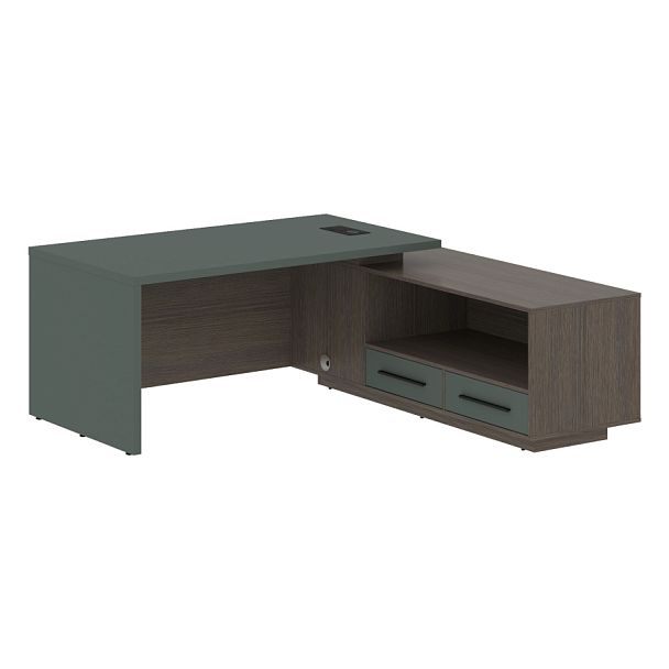 Стол руководителя с тумбой VCT 1919(R) Нефрит/Черный матовый/Дуб Сильвер 1900х1900х750 VELION - Вид 1