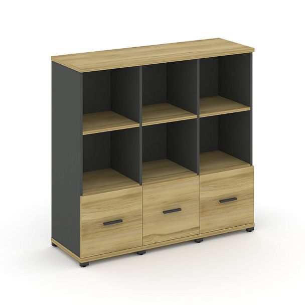 Concept Шкаф 3 узкие секции, 3 ниши CN.STU-331 A Дуб Винченцо/Антрацит/Металл Антрацит 1252*420*1186 - Вид 1