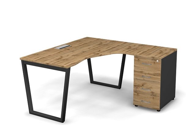 MATRIX 121S155-V Стол эгоном. с тумбой R, пров-ик Merida (V-опоры) 1580х1580х775 Дуб Крафт/Темно-сер - Вид 1