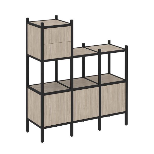 Loft Прямой стеллаж наборный VR.L-13 Дуб аттик/Чёрный металл 1278*446*1458 - Вид 1