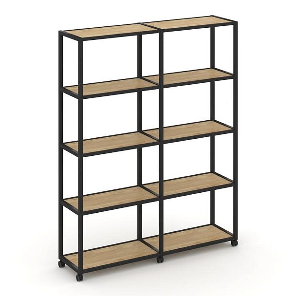 Shelf Mobile Стеллаж 5 уровней 2 секции VR.LT-STK-511.08 Тиквуд Светлый/Металл Черный 1570*400*2000 - Вид 1