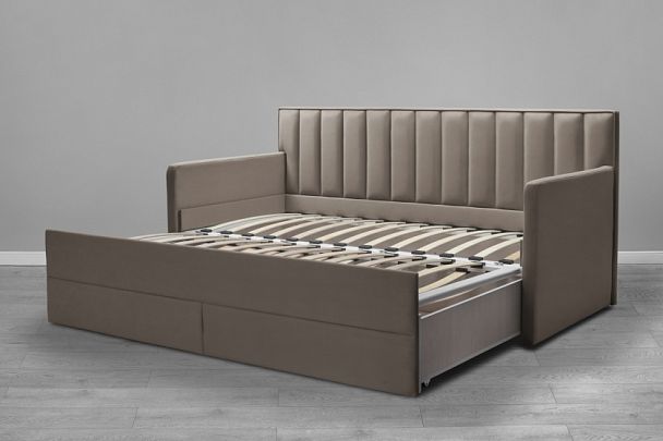 Кровать «Порше» с 2-мя боковинами и доп. спальным местом, бежевая - Вид 4