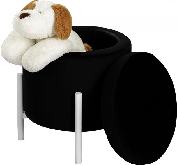 Пуф Кен с местом для хранения Черный велюр H-75/белый - Вид 1