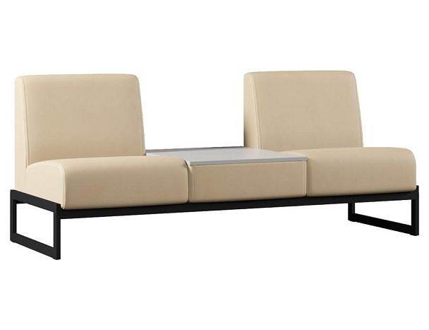 Диван Everprof Solo двухместный со столиком в центре Металл Черный Экокожа Бежевый ЛДСП Серый - Вид 1