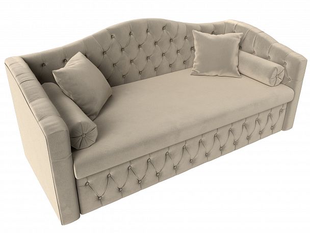 Прямой диван Мечта (полностью микровельвет бежевый) - Вид 5