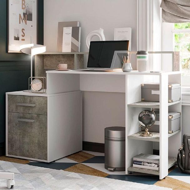 Стол компьютерный "Лайф" Белый/Метрополитан грей - Вид 3