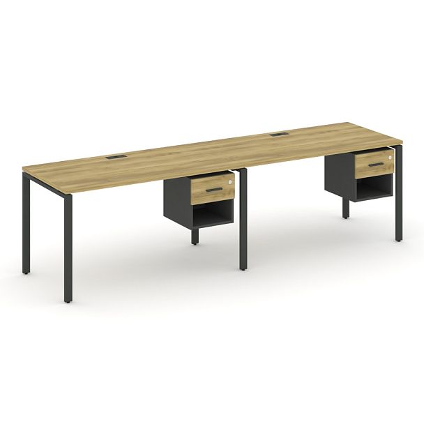 Concept Рабочая станция односторонняя с подвес. тумбами 2 места CN.ORS-117 W Дуб Винченцо/Антрацит/Металл Антрацит 1960*720*750 - Вид 1