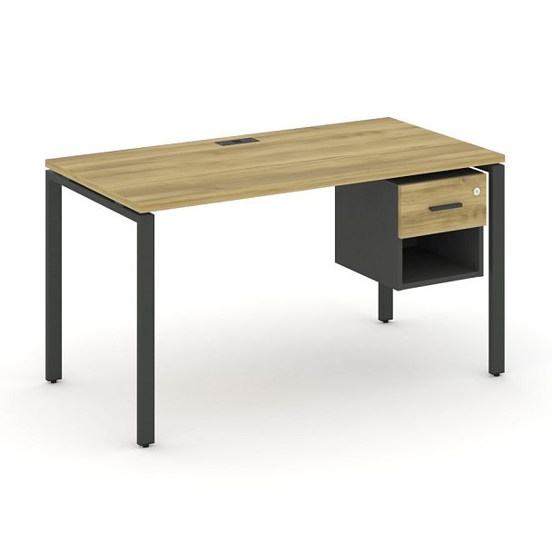Concept Стол рабочий с подвесной тумбой 1 открытой нишей и одним ящ. CN.SP-117 W Дуб Винченцо/Антрацит/Металл Антрацит 980*720*750 - Вид 1