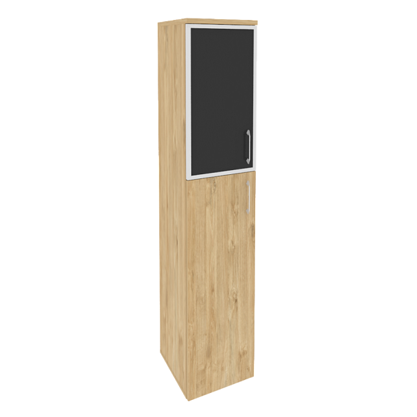 Onix Шкаф высокий узкий левый O.SU-1.7 R (L) black Тиквуд светлый/Стекло black 400*420*1977 - Вид 1