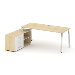 Стайл Проджект Директ Люкс / Style Project Direct Lux Стол письменный с греденцией левой M-SN-6A.SRG-016.M(L) Акация Лорка/Акация Лорка/Белый/Нержавеющая Сталь/Хром 1980*700*750 - Фото предпросмотра