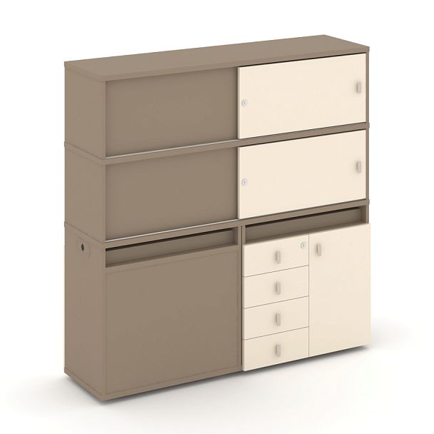 Estetica Набор №24. Тумба двойная+высокая надставка ES.NB.2V-24 Латте/Сатин 1500*410*1520 - Вид 1