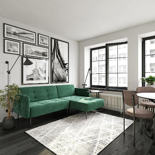 Monaco диван-кровать с шезлонгом, с подлокотниками, бархат зеленый 19 - Вид 7