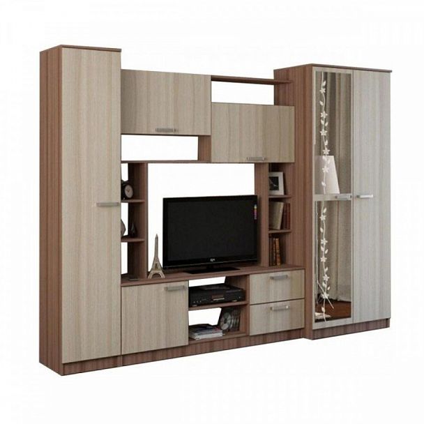 Гостиная "Флора" ЛЮКС ЗЕРКАЛА пескоструй (полоски мат.) - Вид 1