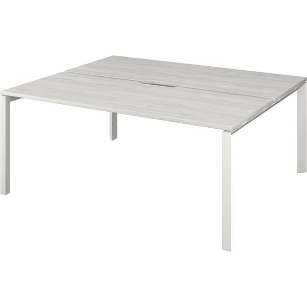 Бенч двойной на 2 рабочих места на металлокаркасе НТМП.П.Б2-200 Сосна винтер/Белый 2000x1496x750 Аргентум-МП - Вид 1