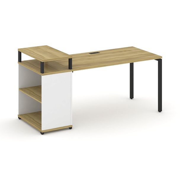 Concept Стол рабочий с опорным стеллажом с верх. горизонтом  CN.SP-207 Дуб Винченцо/Белый Бриллиант/Металл Черный 1800*720*917 - Вид 1