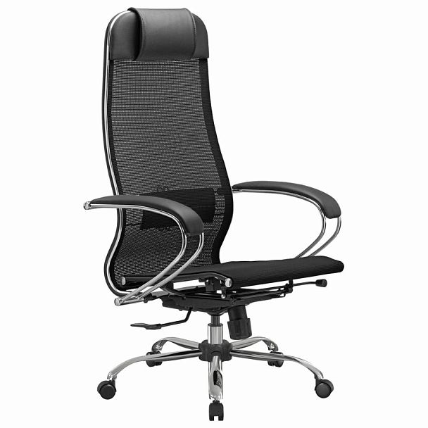 Кресло офисное МЕТТА "К-12", хром, ткань-сетка, сиденье и спинка регулируемые, черное - Вид 3