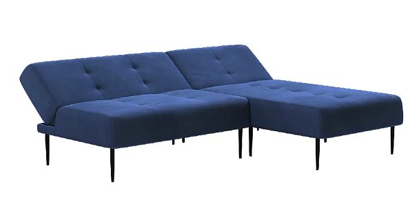 Monaco диван-кровать с шезлонгом, без подлокотников, бархат синий 29 - Вид 4