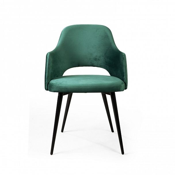Стул William с подлокотниками, бархат зелёный 19/ черный конус - Вид 3