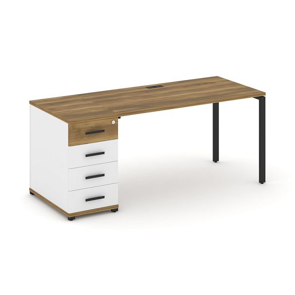 Concept Стол рабочий с 1 опорной тумбой CN.SP-403 W Сандал Янтарный/Белый Бриллиант/Металл Черный 1800*720*750 - Вид 1