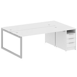 Metal System Quattro Р. ст. с тумбой на О-образном м/к 50БО.РС-СТП-2.5 Белый/Серый металл 2212*1475*750 - Фото предпросмотра