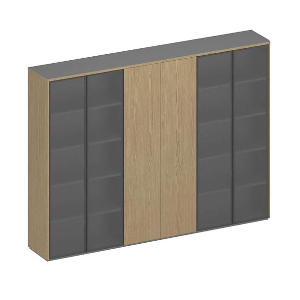 Шкаф для документов ION высокий 6-дверный (высокий со стеклом+для одежды+высокий со стеклом) ИН 361 ГР - Вид 1