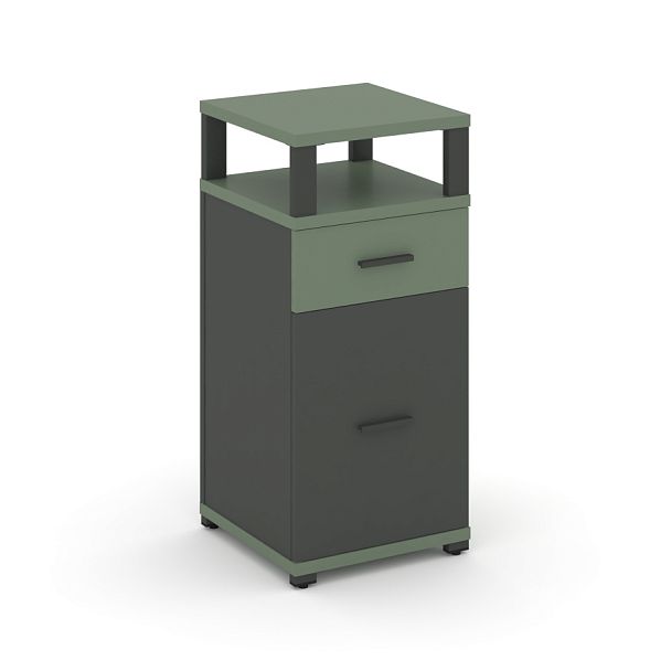 Concept Тумба опорная/приставная 1 ящ.+1 распаш. фасад с надставкой CN.TUO-006 W Кобо/Антрацит/Металл Антрацит 420*420*917 - Вид 1