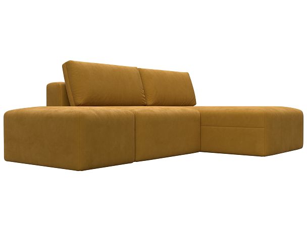 Диван угловой модульный с пуфом Лига-060 НПБ угол универсальный Велюр желтый - Вид 3