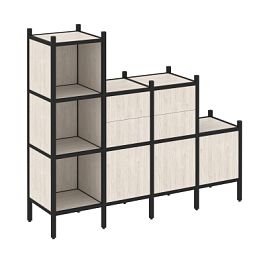 Loft Прямой стеллаж наборный VR.L-17 Денвер светлый/Чёрный металл 1278*446*1458 - Фото предпросмотра