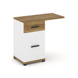 Concept Тумба приставная узкая 1 ящ.+1 распаш. фасад со свесом CN.TUS-003 W Сандал Янтарный/Белый Бриллиант/Металл Черный 836*420*750 - Фото предпросмотра