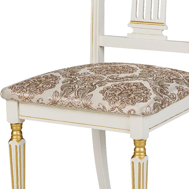 Стул деревянный с мягким сиденьем Мендельс Слоновая кость золотая патина/Бежевый жаккард - Вид 11