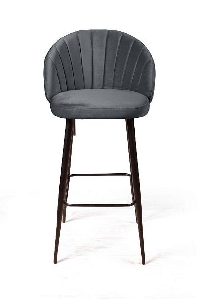 Стул барный Mont Blanc, бархат светло-серый 26 / черный конус - Вид 2