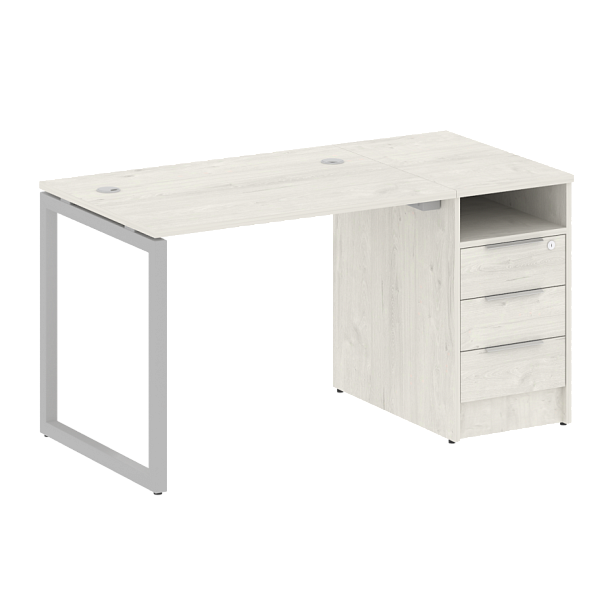 Metal System Quattro Р. ст. с тумбой на О-образном м/к 40БО.РС-СТП-1.1 Дуб наварра/Серый металл 1412*720*750 - Вид 1