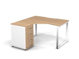 MATRIX 121S130-О Стол эгоном. с тумбой L, пров-ик вырезной (O-опоры) 1380х1380х775 Швейц-й вяз/Белый - Фото предпросмотра