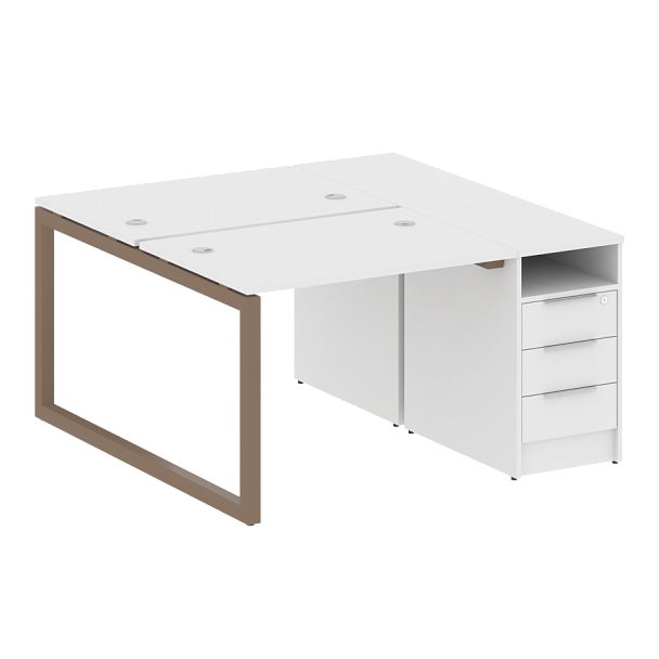 Metal System Quattro Р. ст. с тумбой на О-образном м/к 50БО.РС-СТП-2.1 Белый/Мокко металл 1412*1475*750 - Вид 1