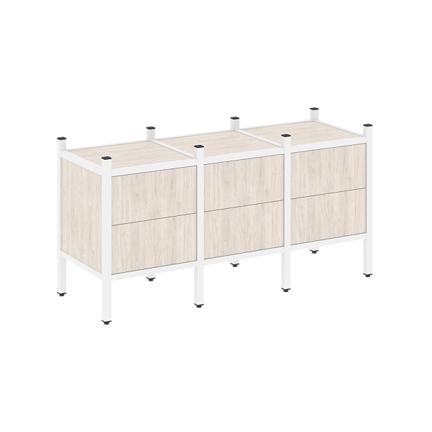 Loft Прямой стеллаж наборный VR.L-06 Денвер светлый/Белый металл 1278*446*636 - Вид 1