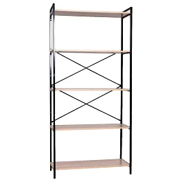 Стеллаж BRABIX "SMART SH-004", 790х360х1950 мм, ЛОФТ, 5 полок, металл/ЛДСП ясень шимо светлый, каркас черный, 641943 - Фото предпросмотра