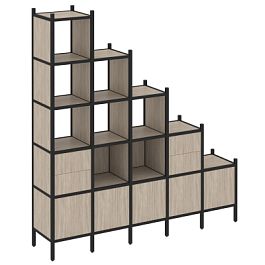 Loft Прямой стеллаж наборный VR.L-23 Дуб аттик/Чёрный металл 2110*446*2280 - Фото предпросмотра