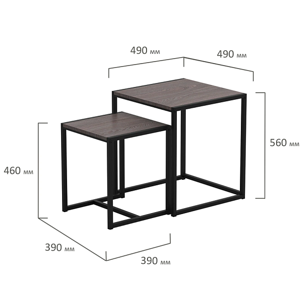 Стол журнальный "Терса", 490х490х560/390х390х460 мм, КОМПЛЕКТ 2 шт., металл/ЛДСП ясень шимо темный - Вид 4