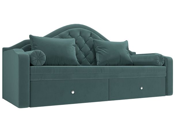 Прямой диван софа Сойер (полностью велюр бирюзовый) - Вид 1