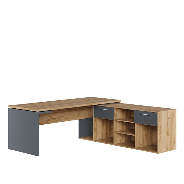 Стол письменный на опорной креденции Zion Light 200x205x75 дуб крафт золотой - Вид 1