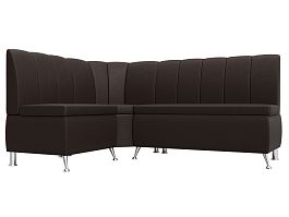 Кухонный угловой диван Кантри левый (полностью экокожа коричневая) - Фото предпросмотра