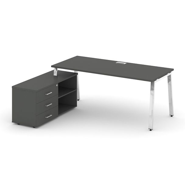 Стайл Проджект Директ Люкс / Style Project Direct Lux Стол письменный с греденцией левой M-SN-6A.SRG-026.M(L) Антрацит/Нержавеющая Сталь/Хром 1980*800*750 - Вид 1