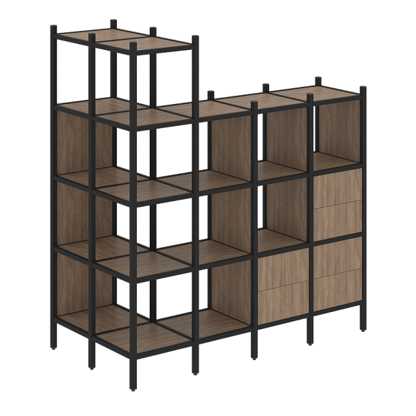 Loft Угловой внешний стеллаж наборный VR.L-57 Дуб аризона/Чёрный металл 862*1694*1869 - Вид 1