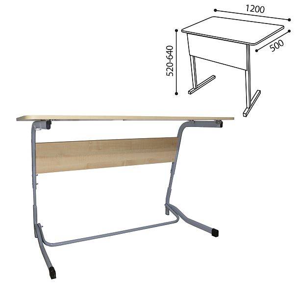 Стол-парта 2-местный регулируемый "Олимп", 1200х500х520-640 мм, рост 2-4, серый каркас, ЛДСП клён - Вид 3